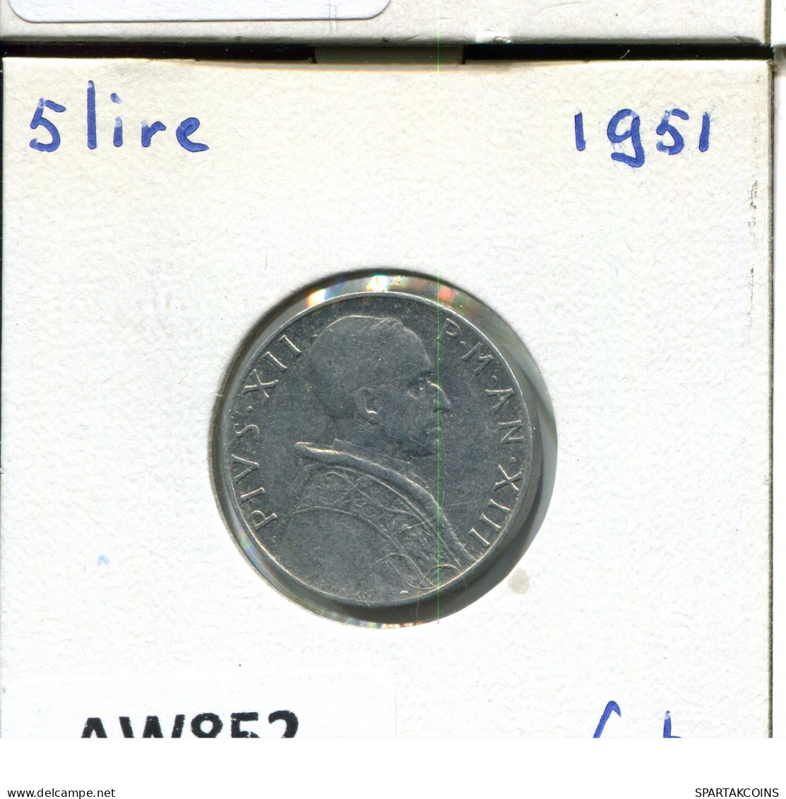 5 LIRE 1951 VATICAN Coin Pius XII (1939-1958) #AW852.U.A - Vatikan