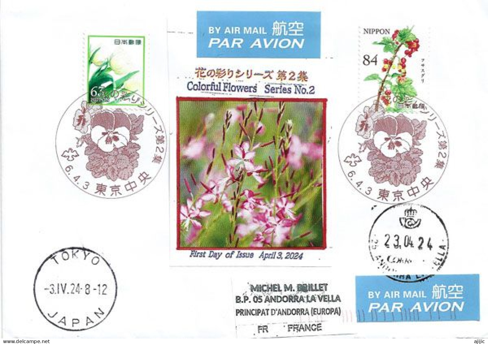 2024.Colorful Flowers FDC, Letter To Andorra, With Andorran  Arrival Postmark - Covers & Documents