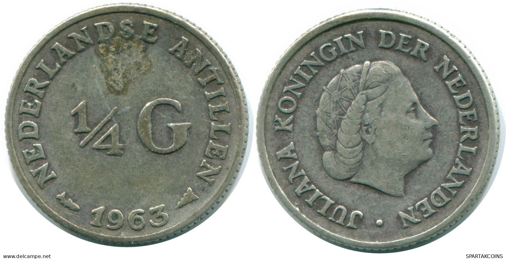 1/4 GULDEN 1963 NIEDERLÄNDISCHE ANTILLEN SILBER Koloniale Münze #NL11209.4.D.A - Netherlands Antilles