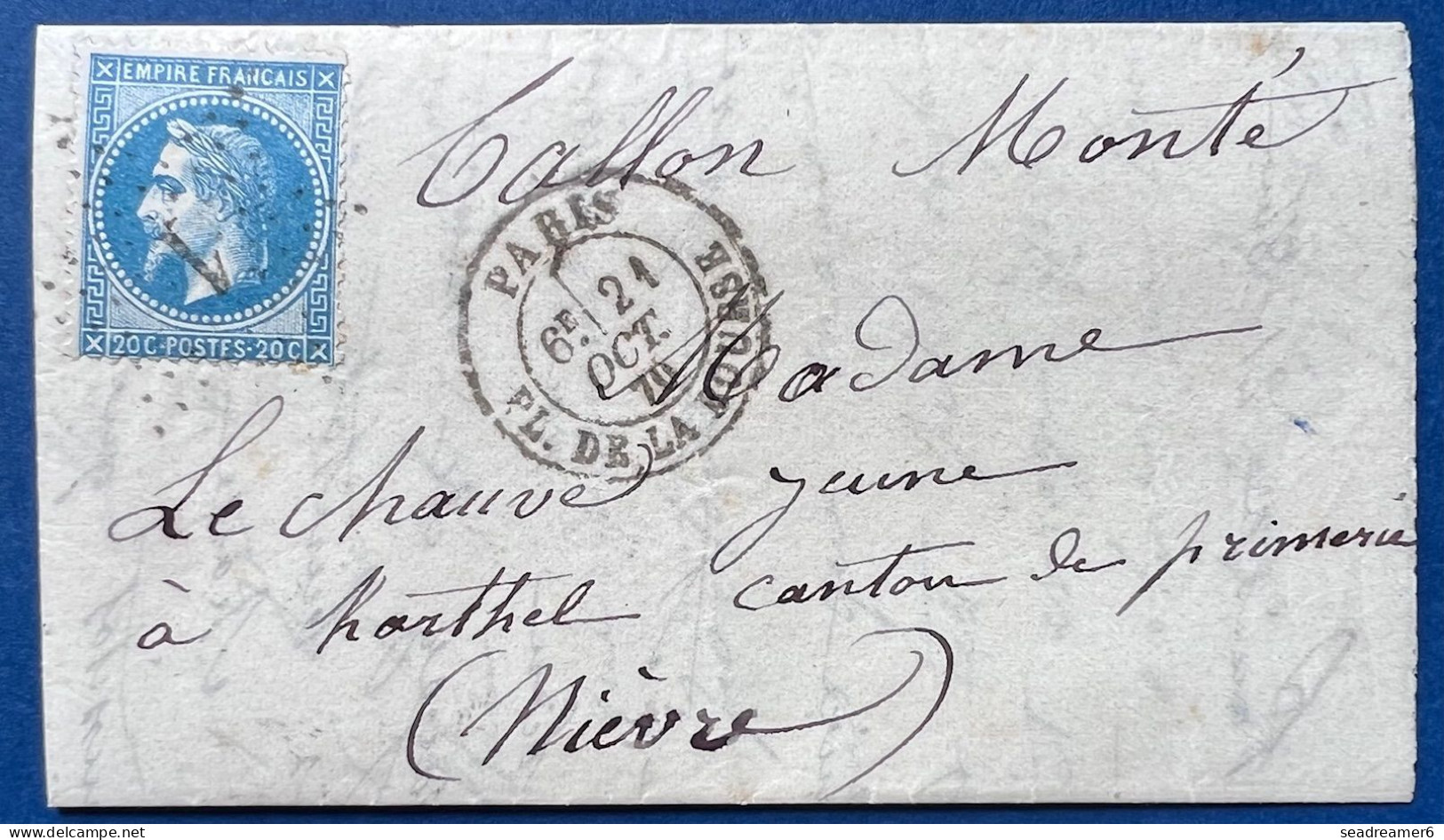 Ballon Monté Le Garibaldi N°29II 20c Bleu Obl étoile 1 + Dateur « PLACE DE LA BOURSE » Du 1 OCT 1870 Pour HARTHEL - Guerre De 1870