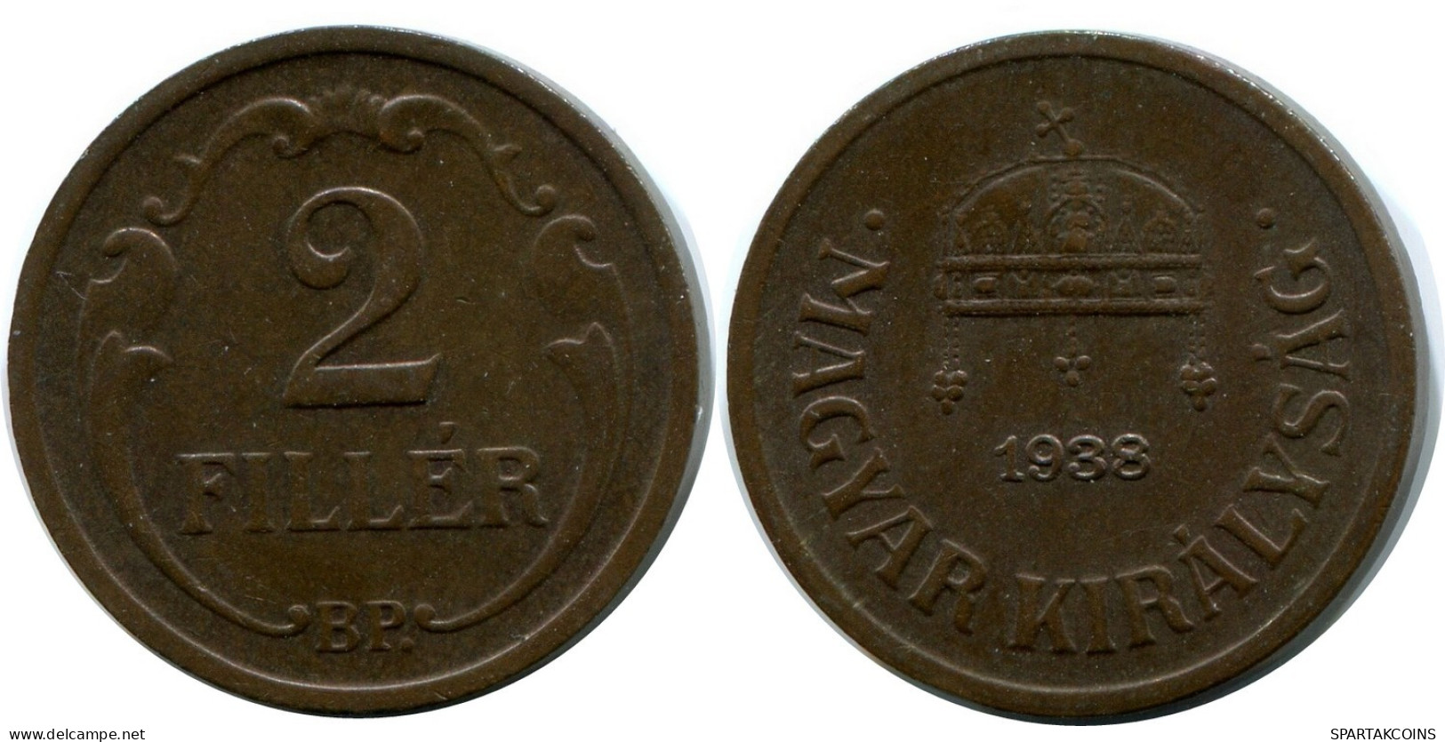 2 FILLER 1938 HUNGARY Coin #AY253.2.U.A - Hongarije