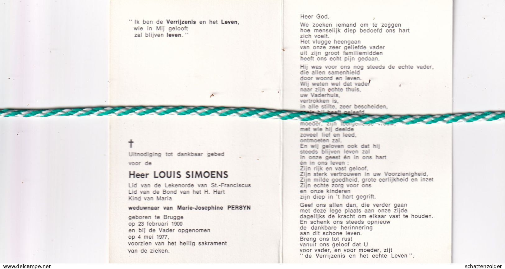 Louis Simoens-Persyn, Brugge 1900, 1977 - Obituary Notices