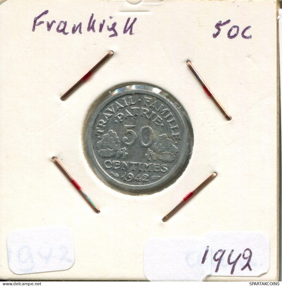 50 CENTIMES 1942 FRANKREICH FRANCE Französisch Münze #AM907.D.A - 50 Centimes