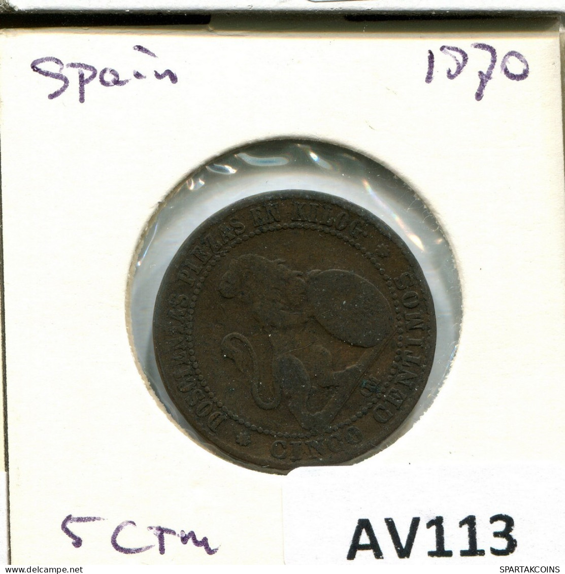 5 CENTIMOS 1870 ESPAÑA Moneda SPAIN #AV113.E.A - Andere & Zonder Classificatie