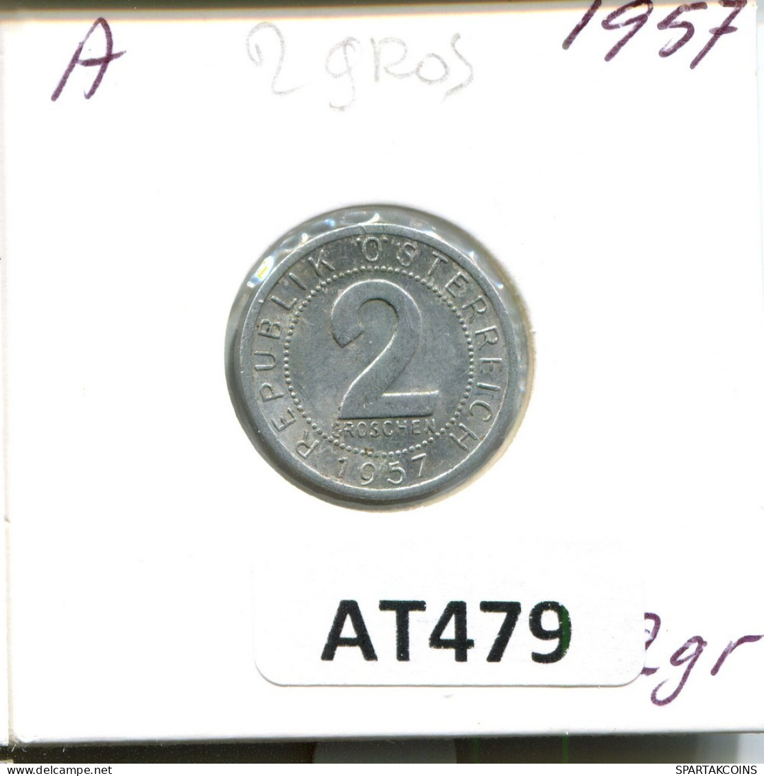 2 GROSCHEN 1957 AUSTRIA Moneda #AT479.E.A - Oesterreich