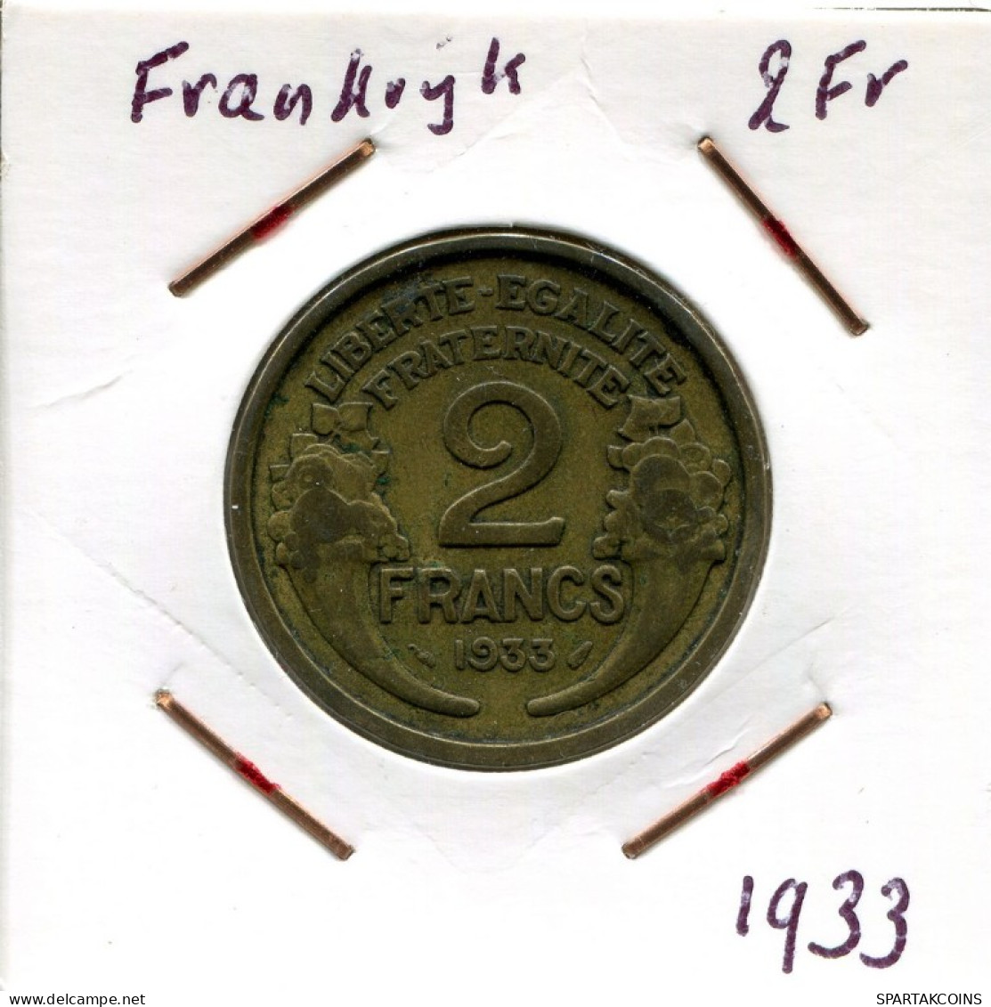 2 FRANCS 1933 FRANKREICH FRANCE Französisch Münze #AM589.D.A - 2 Francs