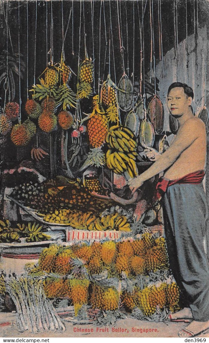 Singapour - SINGAPORE - Chinese Fruit Seller - Marchand De Fruits Chinois - Tirage Couleurs - Ecrit 1934 (2 Scans) - Singapore