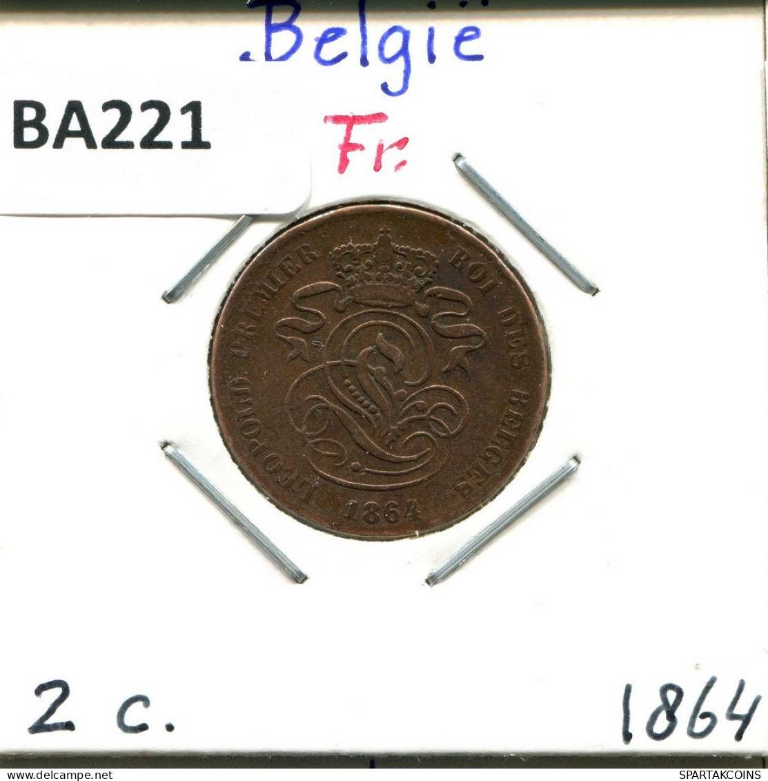 2 CENTIMES 1864 FRENCH Text BÉLGICA BELGIUM Moneda #BA221.E.A - 2 Cent