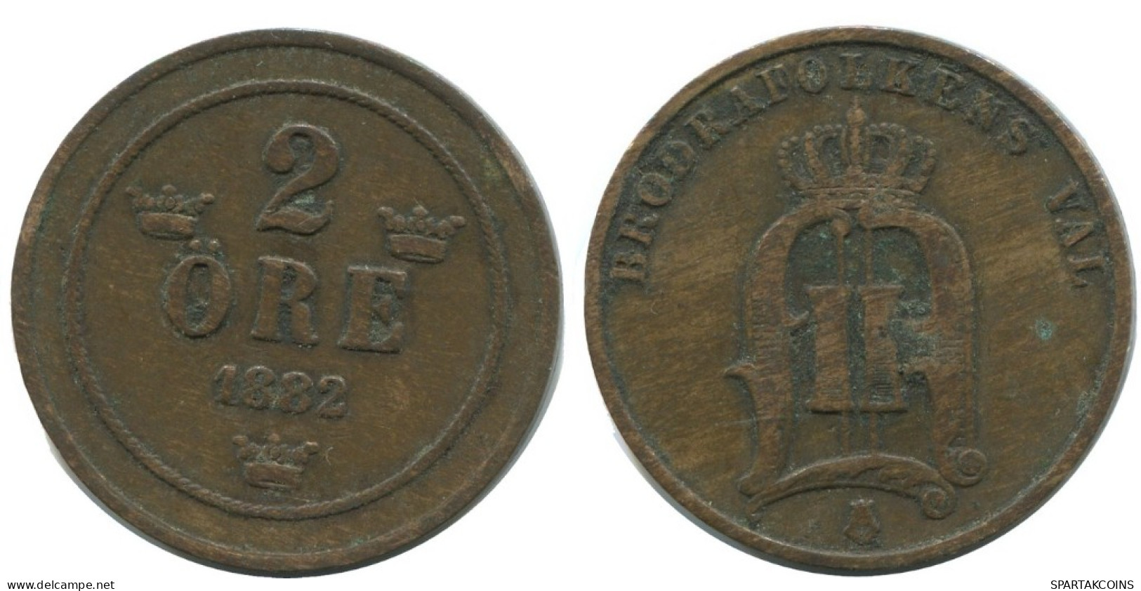 2 ORE 1882 SWEDEN Coin #AC969.2.U.A - Suecia