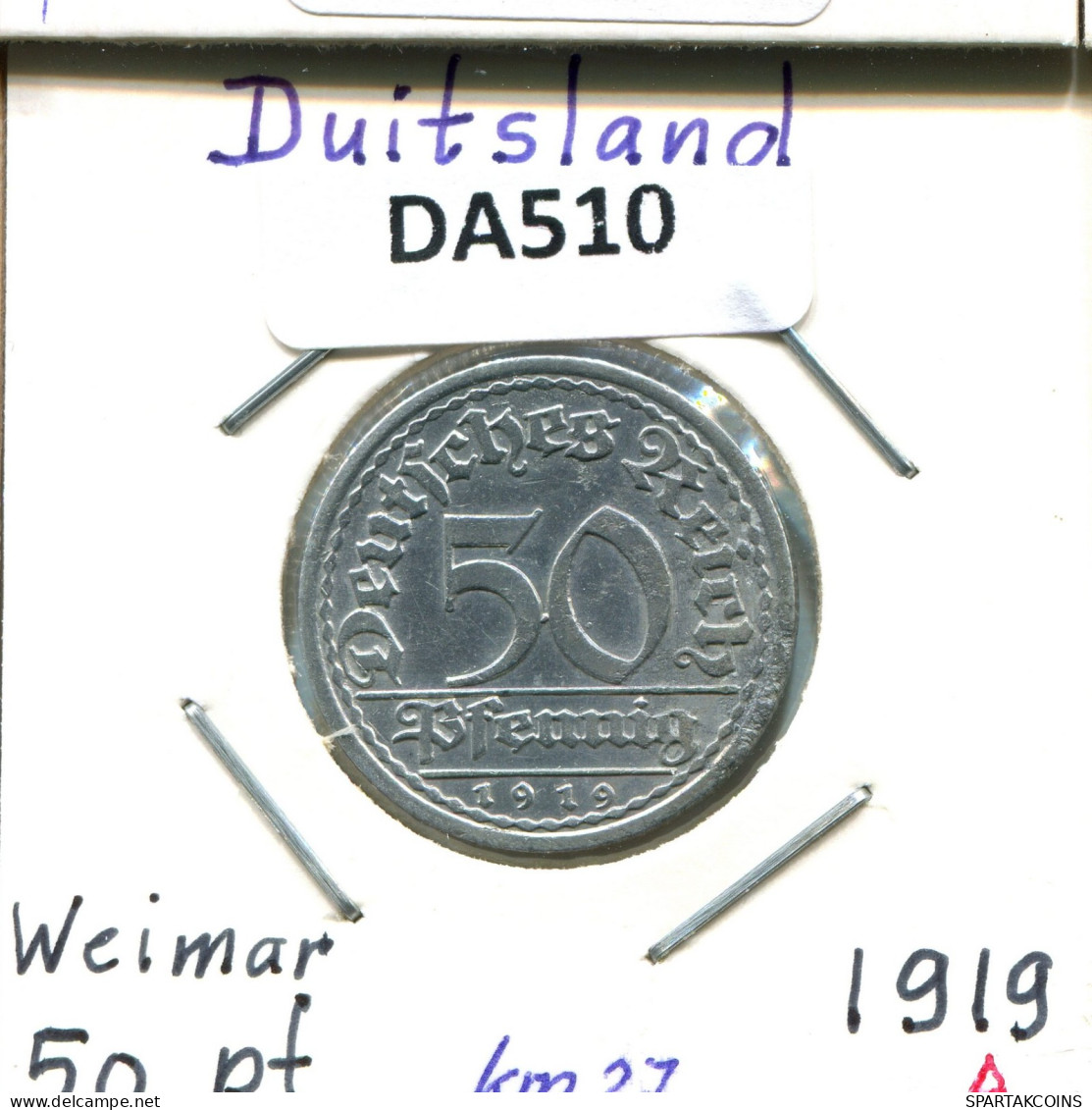 50 PFENNIG 1919 A GERMANY Coin #DA510.2.U.A - 50 Renten- & 50 Reichspfennig