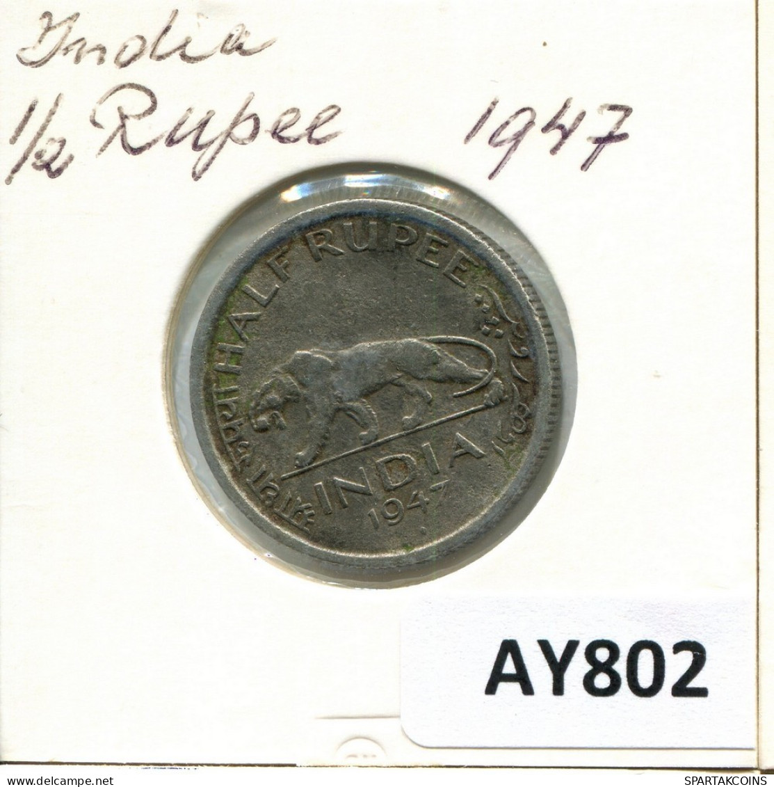 1/2 RUPEE 1947 INDIA Moneda #AY802.E.A - Inde