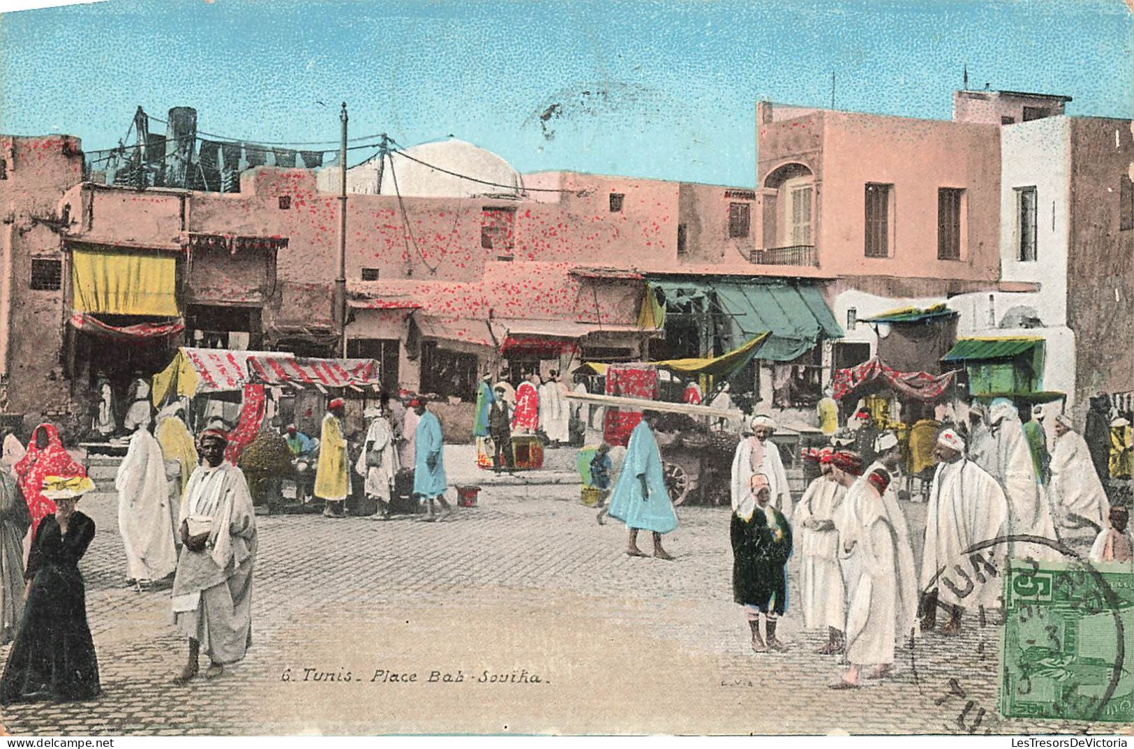 TUNISIE - Tunis - Vue Sur La Place Bas Souika - Animé - Vue Générale - Colorisé - Carte Postale Ancienne - Tunisie