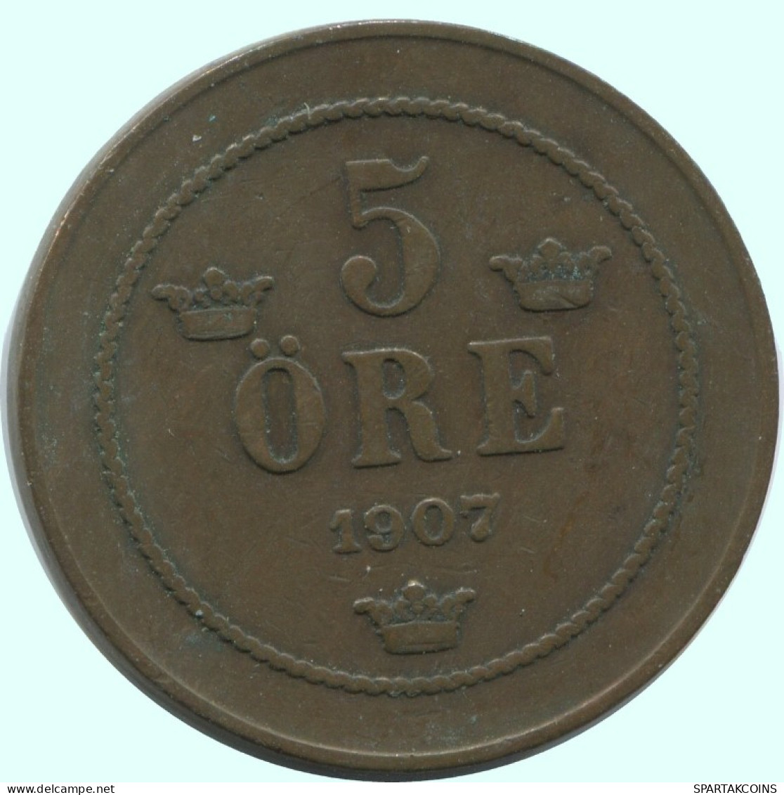 5 ORE 1907 SWEDEN Coin #AC688.2.U.A - Svezia