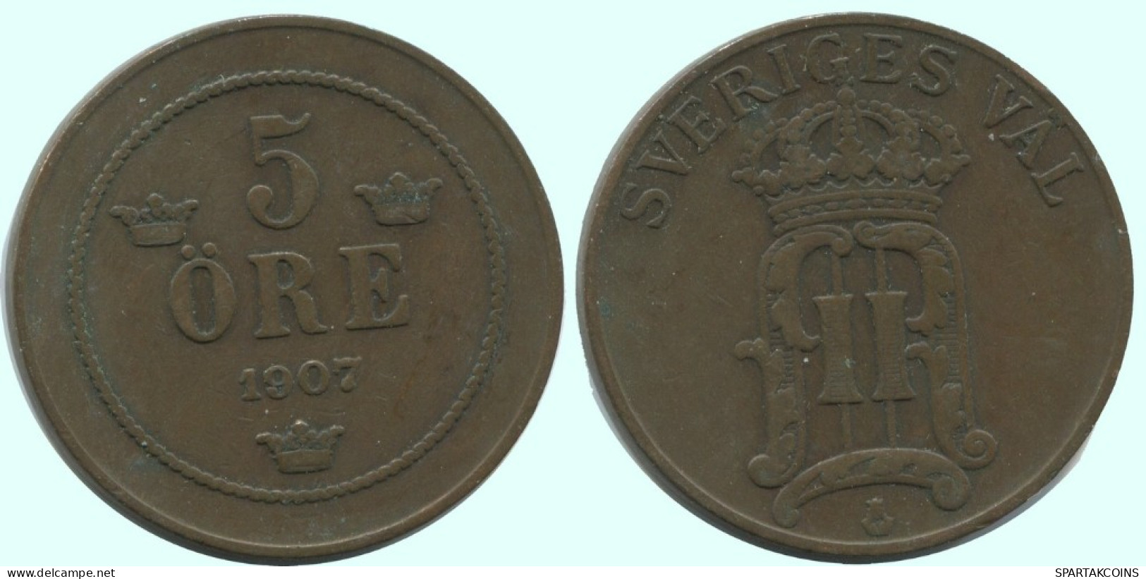 5 ORE 1907 SWEDEN Coin #AC688.2.U.A - Schweden