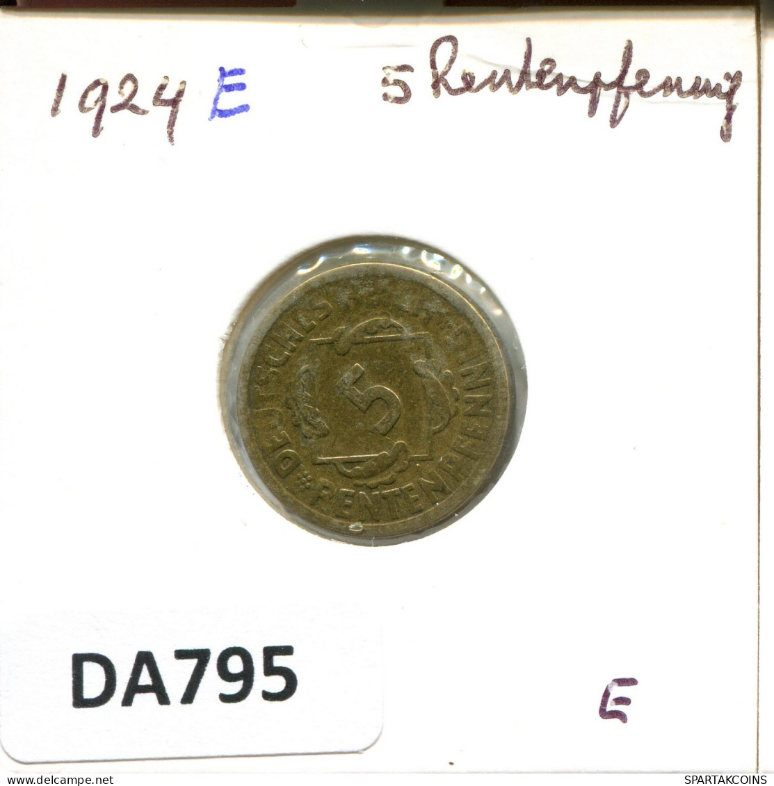 5 RENTENPFENNIG 1924 E ALLEMAGNE Pièce GERMANY #DA795.F.A - 5 Renten- & 5 Reichspfennig