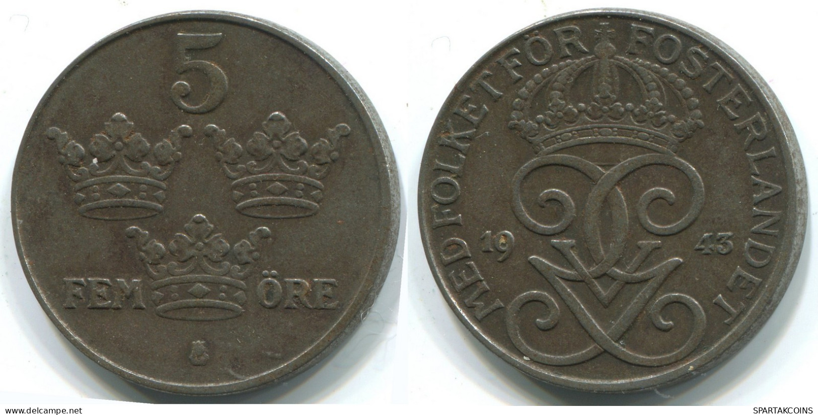 5 ORE 1943 SWEDEN Coin #WW1073.U.A - Suecia