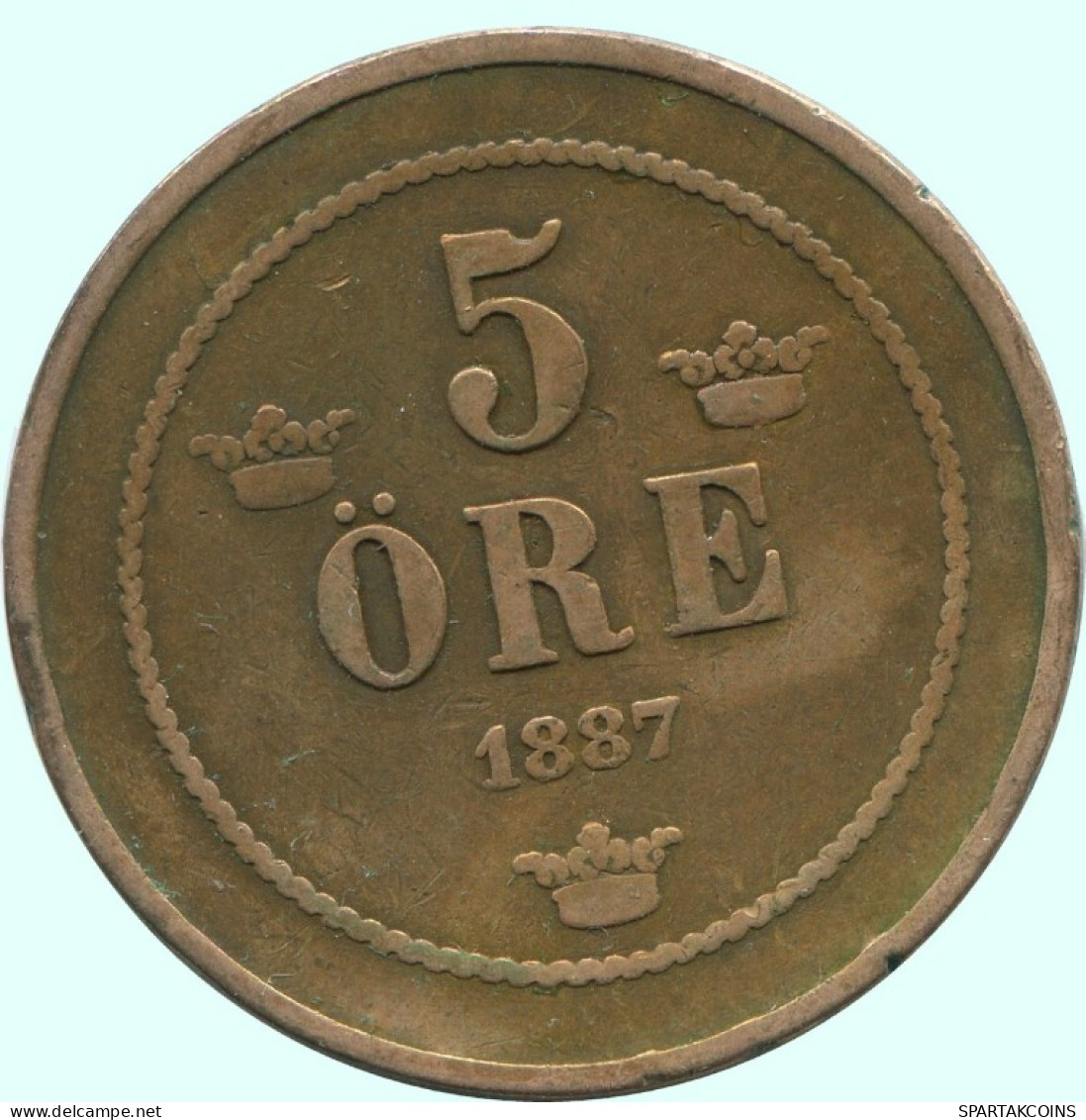5 ORE 1887 SWEDEN Coin #AC621.2.U.A - Svezia