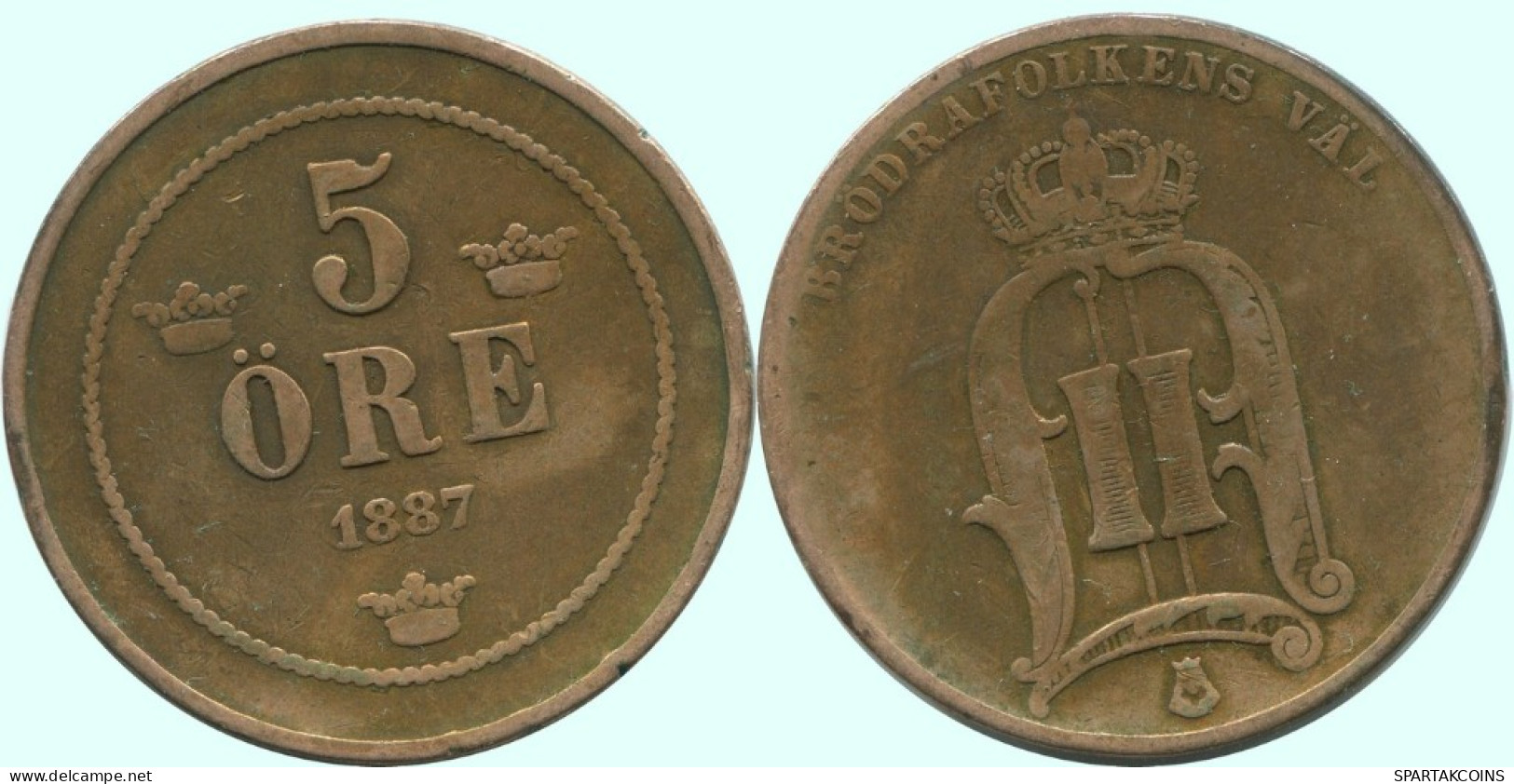 5 ORE 1887 SWEDEN Coin #AC621.2.U.A - Suecia