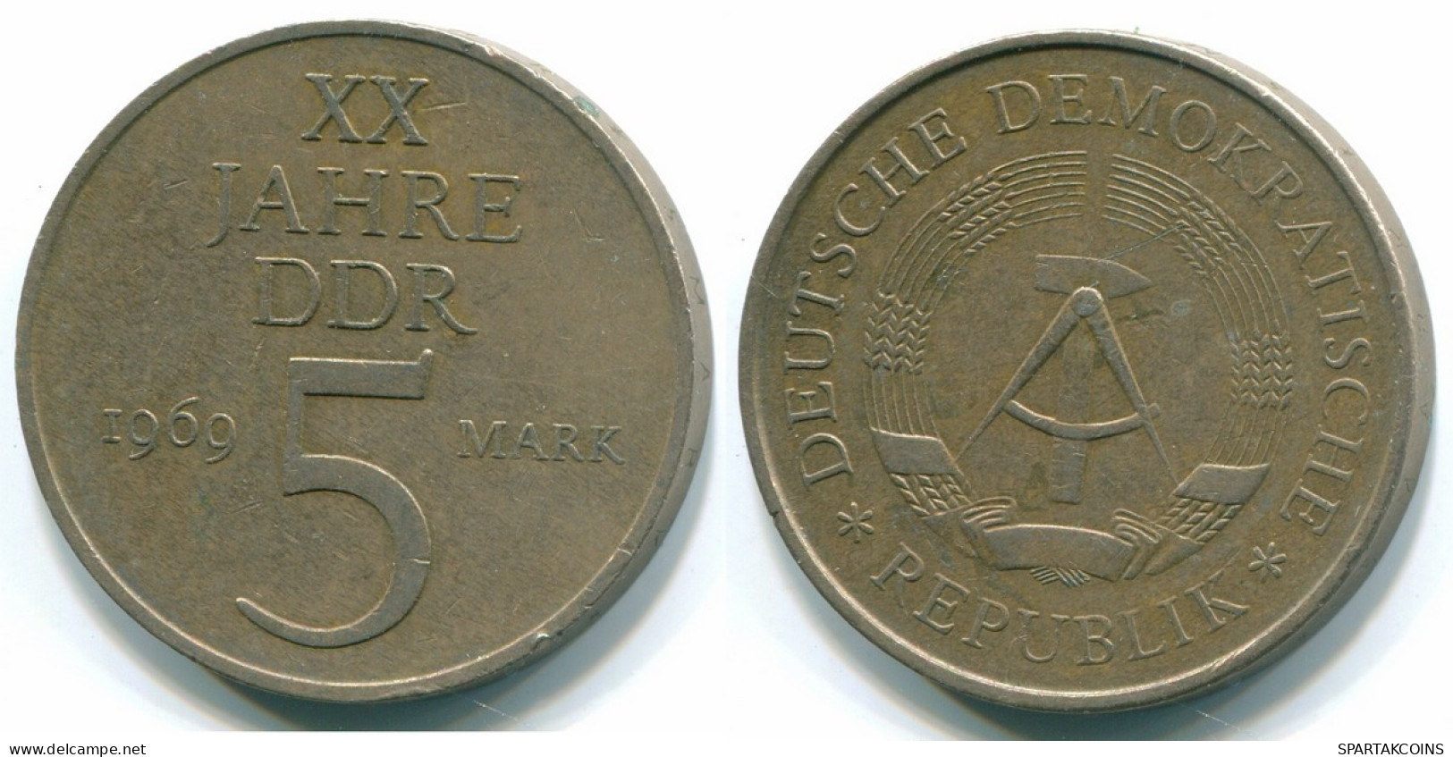 5 MARK 1969 20TH ANNIVERSARY DDR EAST ALLEMAGNE Pièce GERMANY #DE10004.3.F.A - 5 Marchi