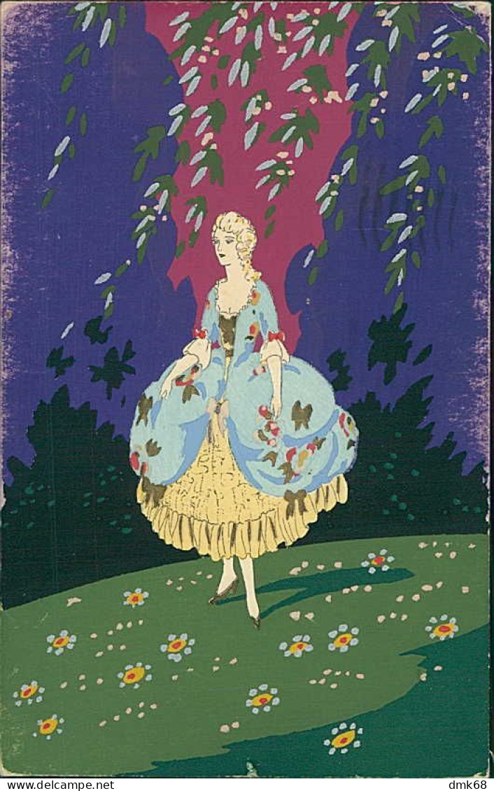 MESCHINI SIGNED 1920s HAND PAINTED POSTCARD / DIPINTA A MANO - WOMAN & FLOWERS - EDIT ARTE MODERNA - SERIE 36 (5661) - Sonstige & Ohne Zuordnung