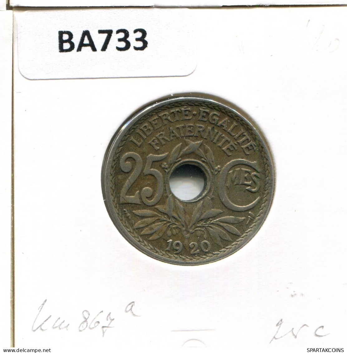 25 CENTIMES 1920 FRANCIA FRANCE Moneda #BA733.E.A - 25 Centimes