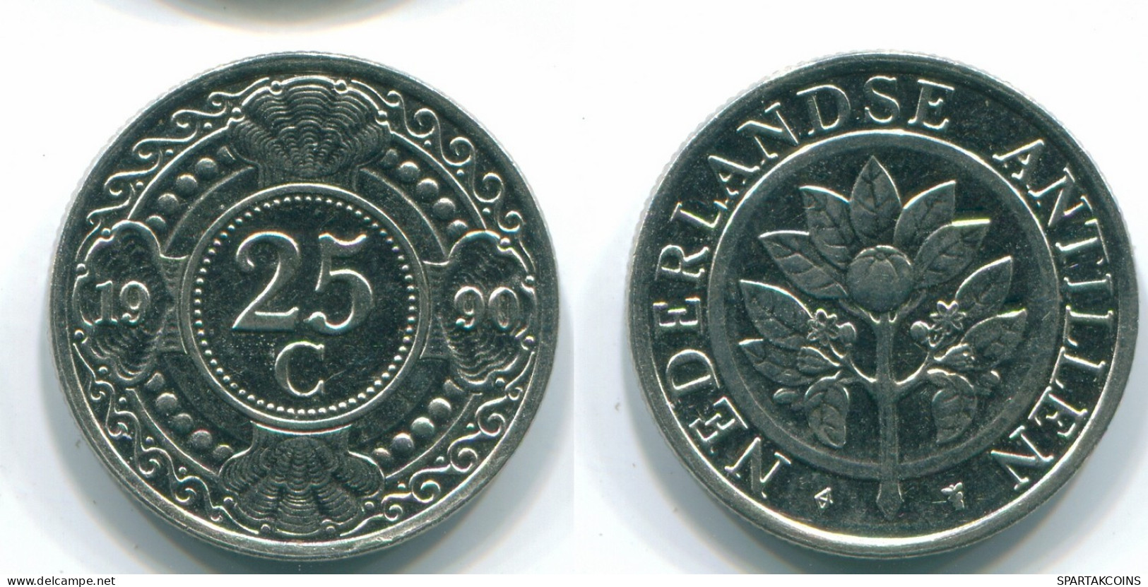 25 CENTS 1990 NIEDERLÄNDISCHE ANTILLEN Nickel Koloniale Münze #S11268.D.A - Nederlandse Antillen