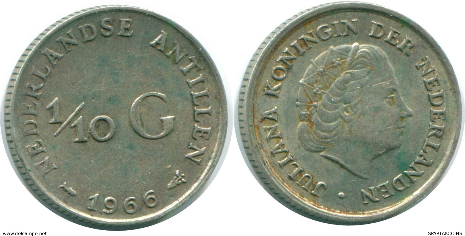 1/10 GULDEN 1966 ANTILLAS NEERLANDESAS PLATA Colonial Moneda #NL12765.3.E.A - Nederlandse Antillen