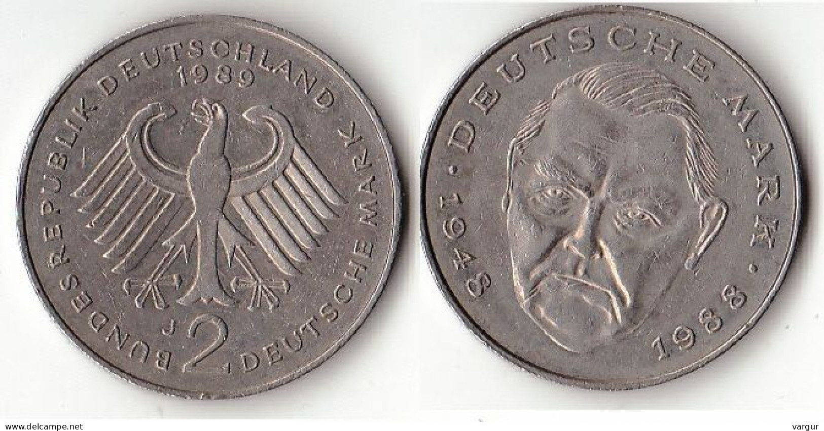 GERMANY FED. REPUBLIC 1989. 2 DM Coin. Erhard. Km#170, XF - 2 Mark