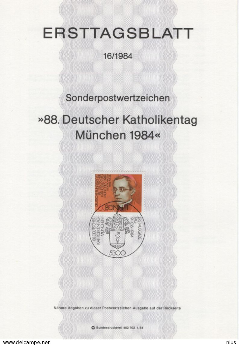 Germany Deutschland 1984-16 Deutscher Katholikentag Munchen, Eugenio Pacelli Papst Pius XIL Pope Papa, Bonn - 1981-1990