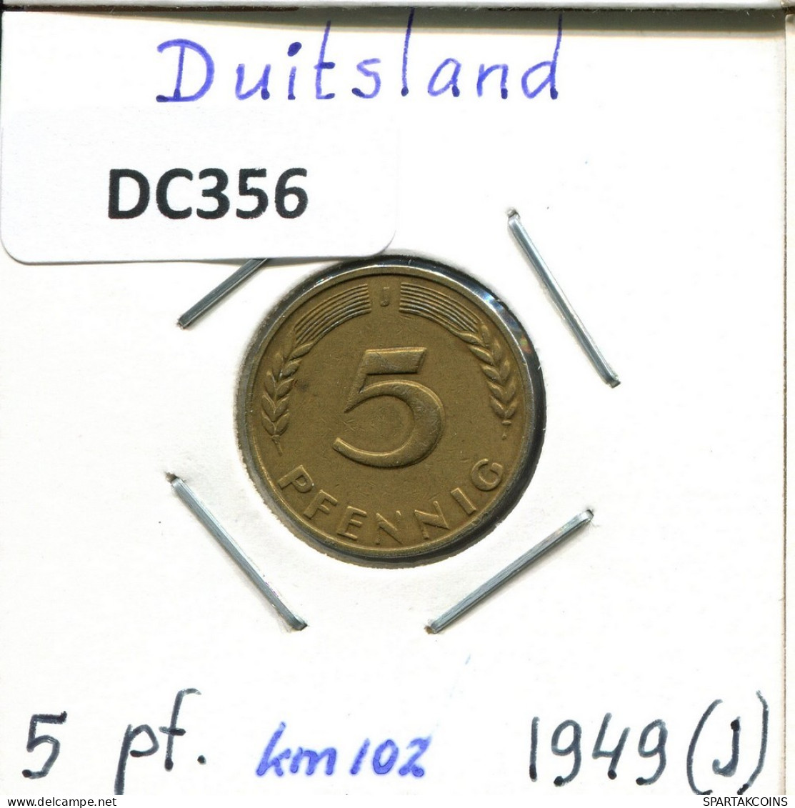 5 PFENNIG 1949 J WEST & UNIFIED GERMANY Coin #DC356.U.A - 5 Pfennig
