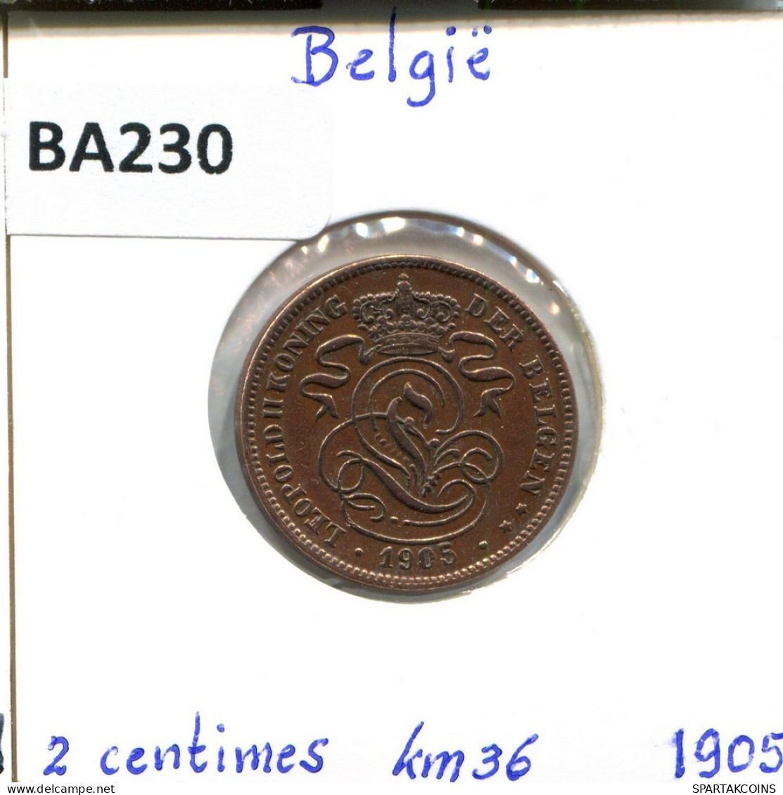 2 CENTIMES 1905 DUTCH Text BELGIEN BELGIUM Münze #BA230.D.A - 2 Cent