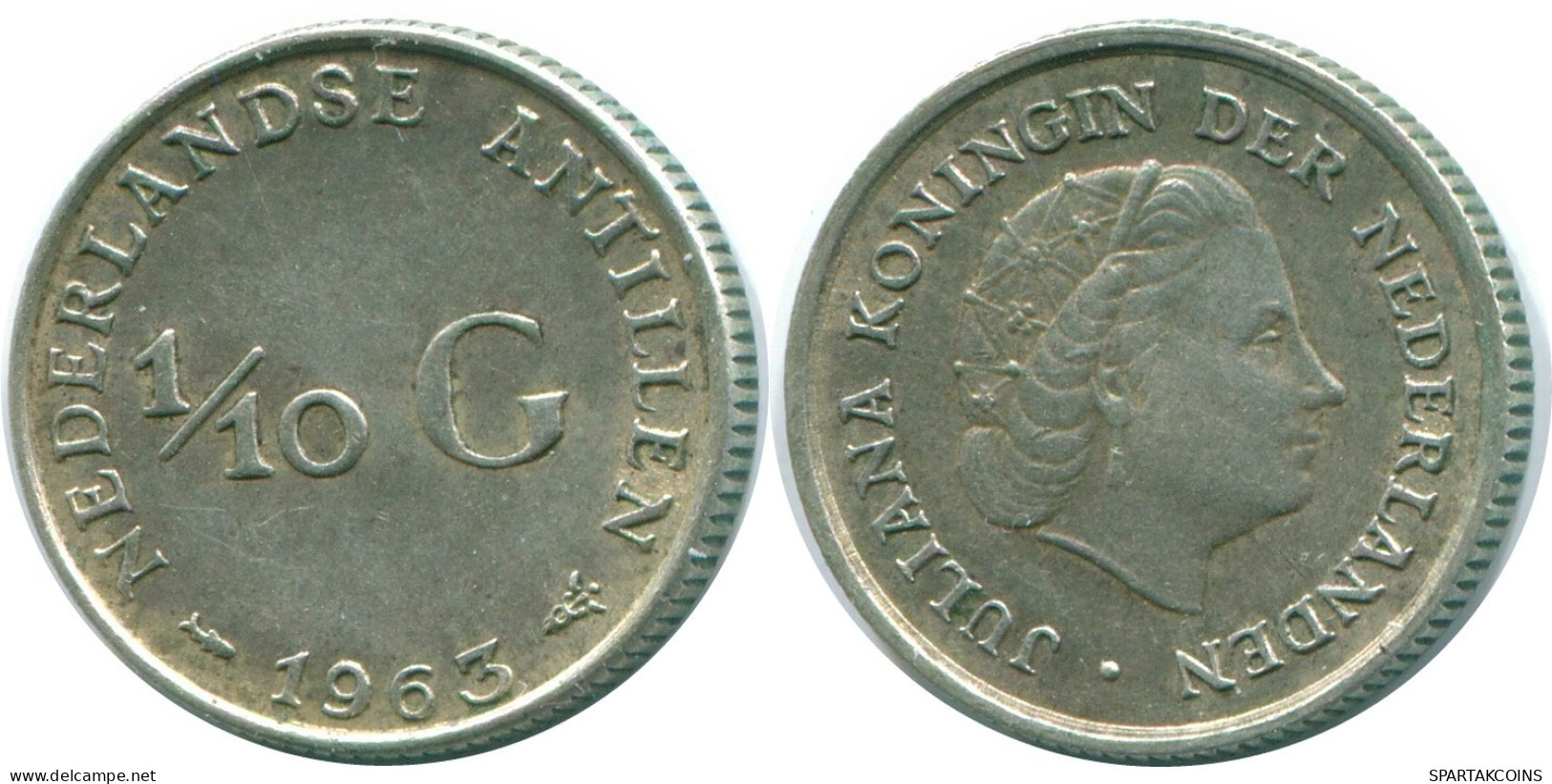 1/10 GULDEN 1963 NETHERLANDS ANTILLES SILVER Colonial Coin #NL12515.3.U.A - Antilles Néerlandaises