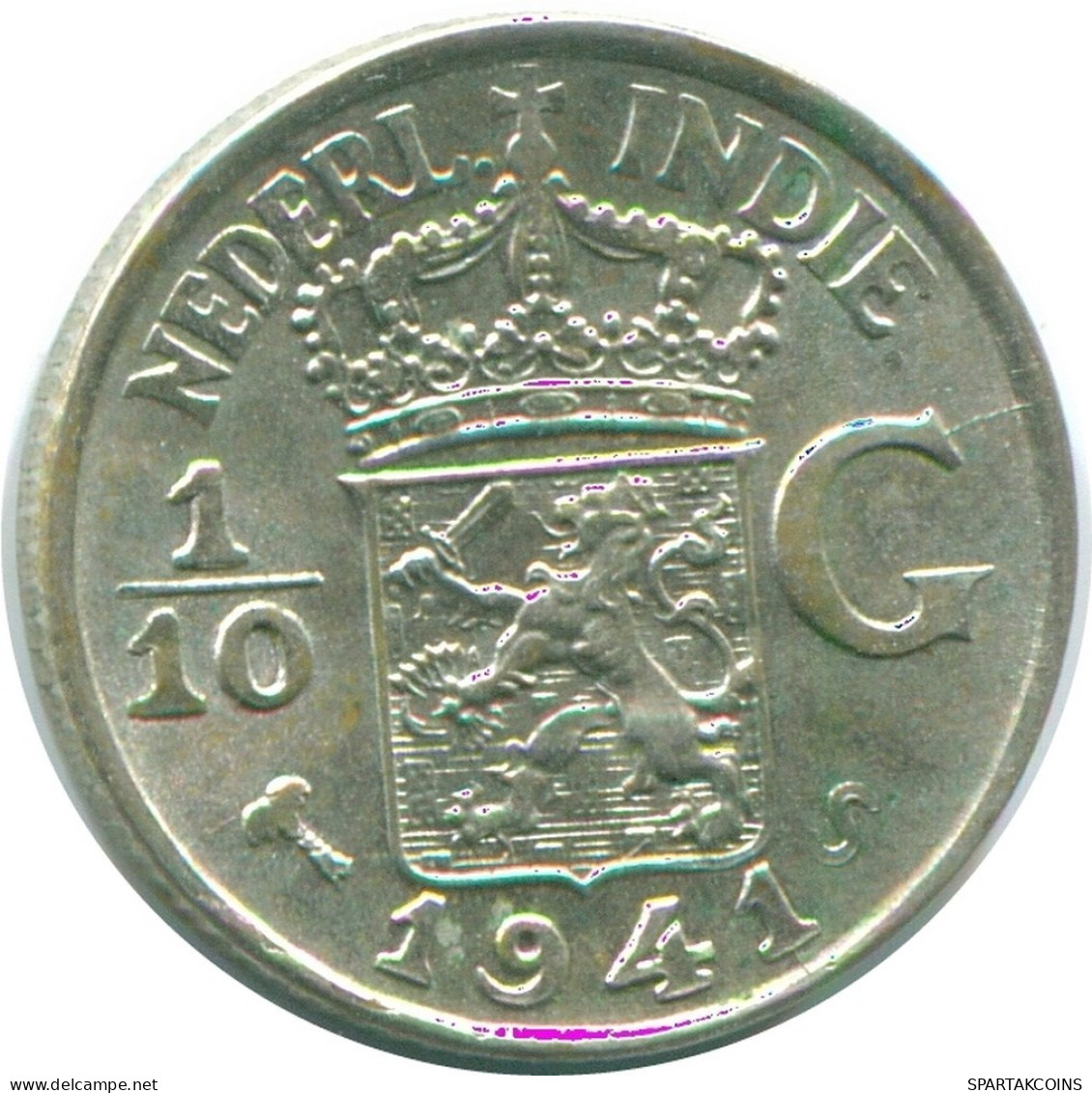 1/10 GULDEN 1941 S NETHERLANDS EAST INDIES SILVER Colonial Coin #NL13556.3.U.A - Nederlands-Indië