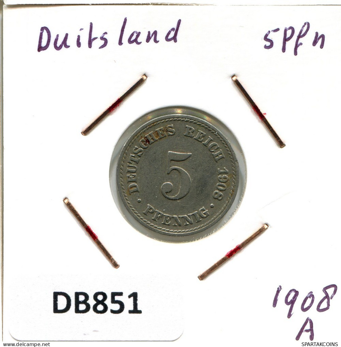 5 PFENNIG 1908 A GERMANY Coin #DB851.U.A - 5 Pfennig