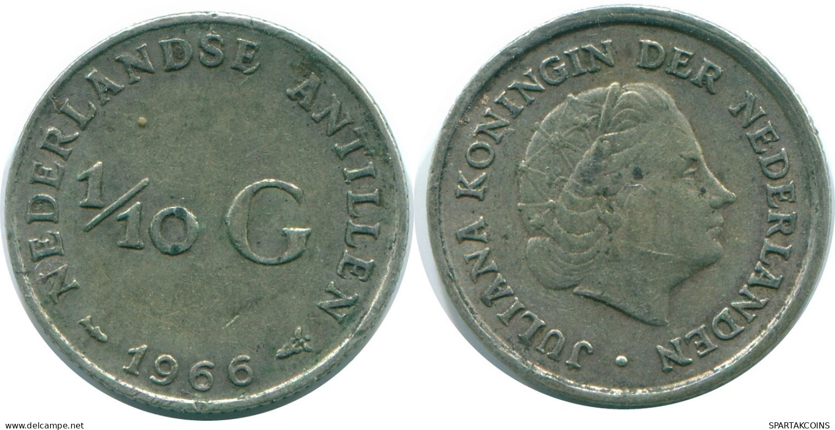 1/10 GULDEN 1966 ANTILLAS NEERLANDESAS PLATA Colonial Moneda #NL12816.3.E.A - Antilles Néerlandaises