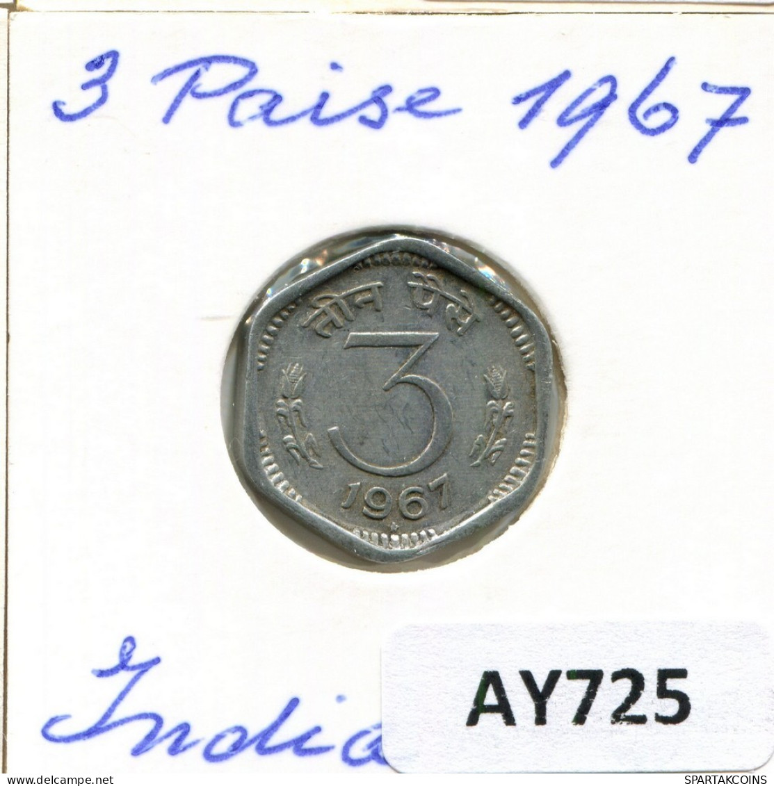 3 PAISE 1967 INDIA Coin #AY725.U.A - India