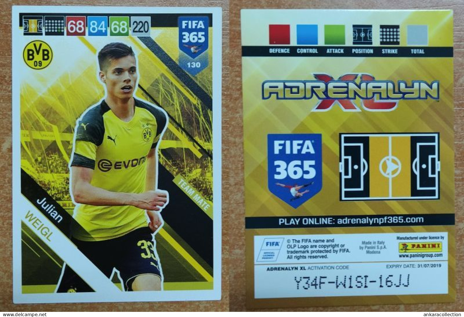 AC - 130 JULIAN WEIGL  BORUSSIA DORTMUND  PANINI FIFA 365 2019 ADRENALYN TRADING CARD - Trading Cards