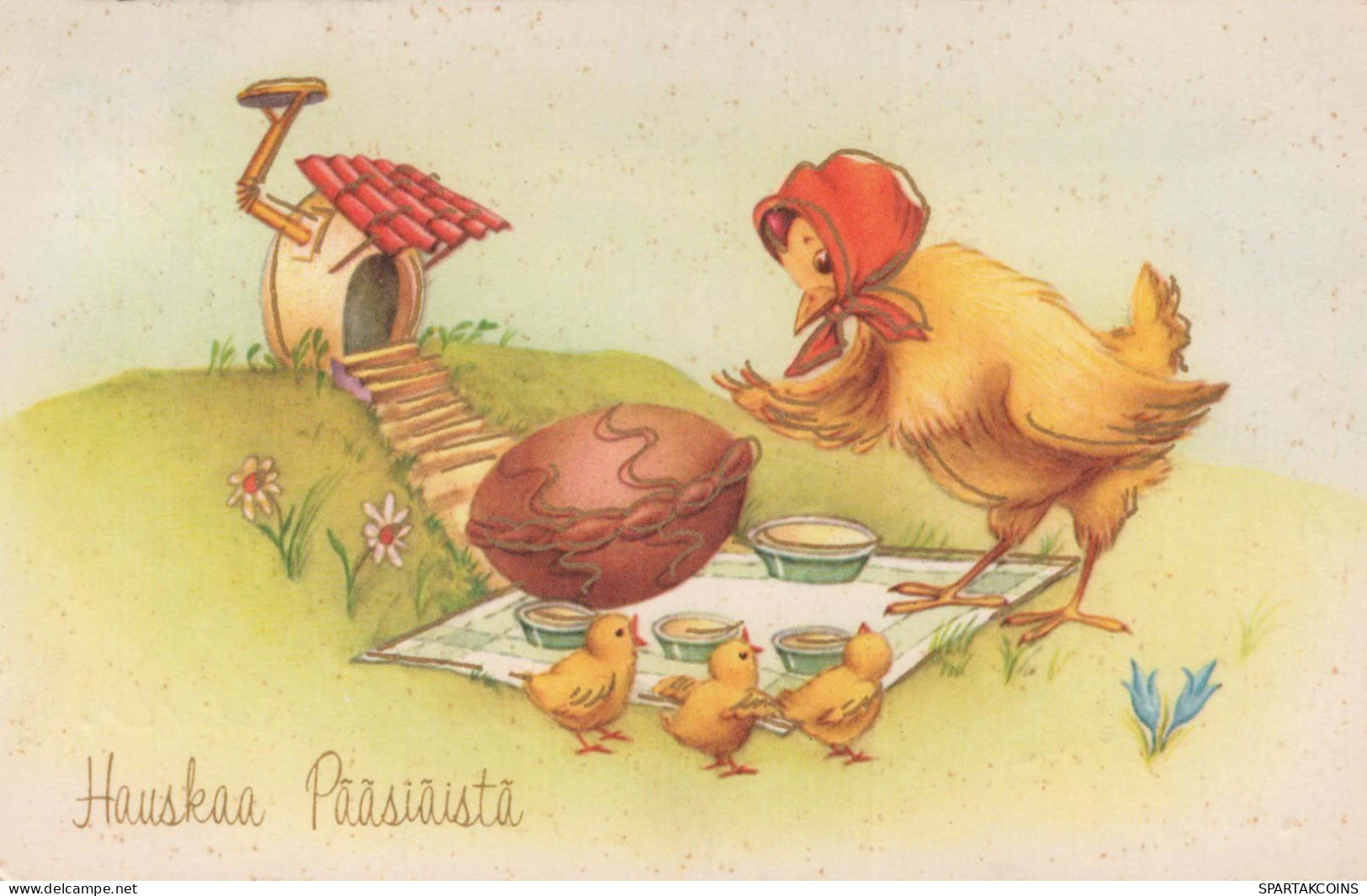 EASTER CHICKEN EGG Vintage Postcard CPA #PKE426.A - Ostern