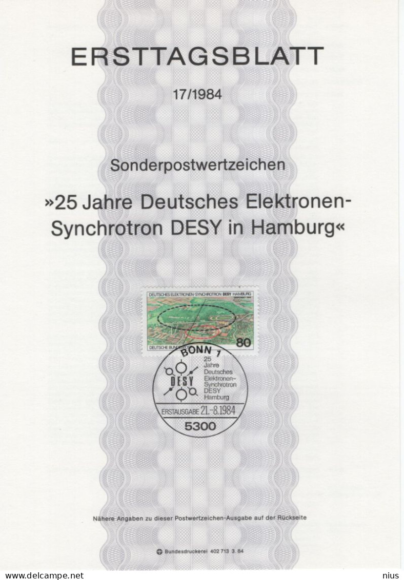 Germany Deutschland 1984-17 Sciences, 25 Jahre Deutsches Elektronen-Synchrotron DESY Hamburg, Canceled In Bonn - 1981-1990