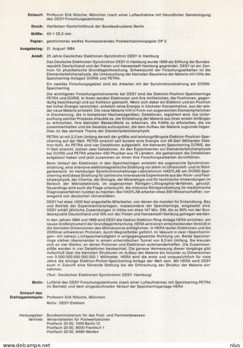 Germany Deutschland 1984-17 Sciences, 25 Jahre Deutsches Elektronen-Synchrotron DESY Hamburg, Canceled In Bonn - 1981-1990