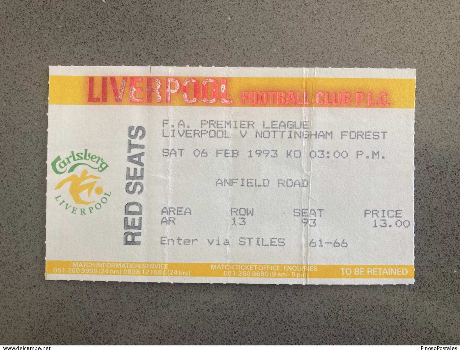 Liverpool V Nottingham Forest 1992-93 Match Ticket - Tickets - Entradas