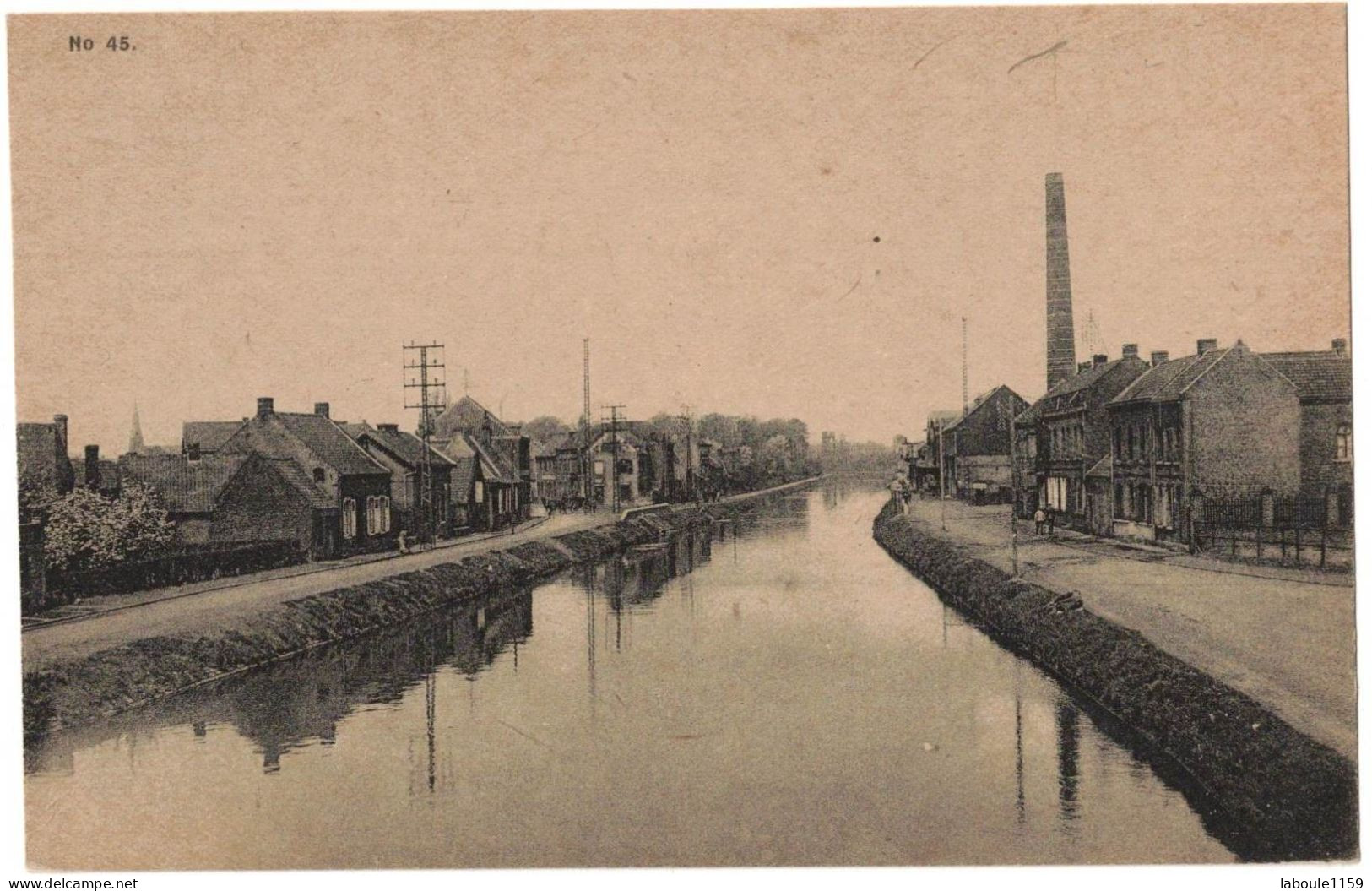 59 NORD AUBY : LE CANAL DE LA DEÛLE ET LA CHEMINEE DE L'USINE CHIMIQUE DES ENGRAIS D'AUBY - Auby