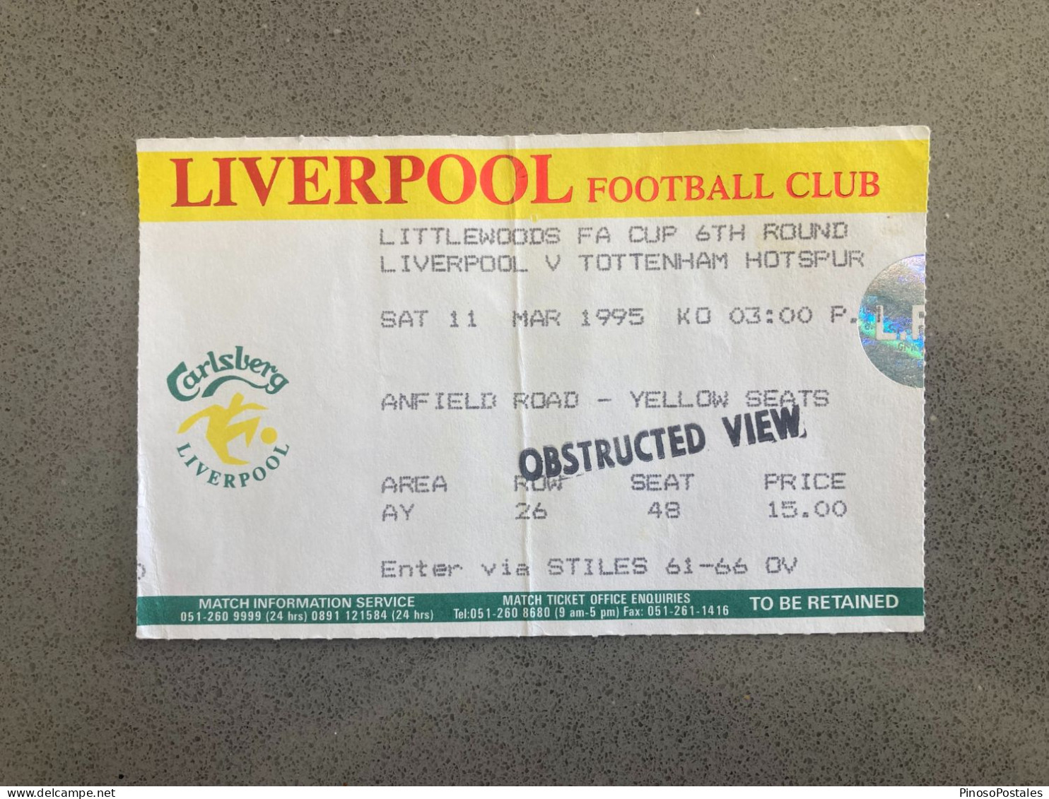 Liverpool V Tottenham Hotspur 1994-95 Match Ticket - Biglietti D'ingresso