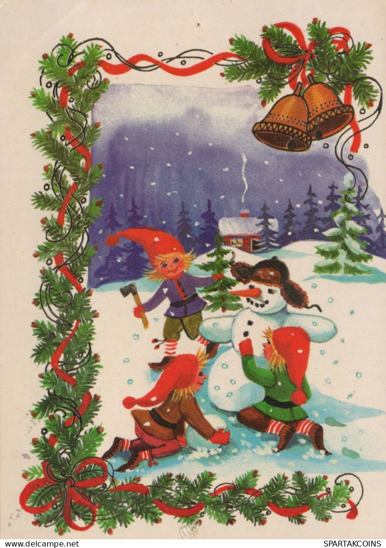 Neujahr Weihnachten SCHNEEMANN KINDER Vintage Ansichtskarte Postkarte CPSM #PAZ699.A - Nouvel An