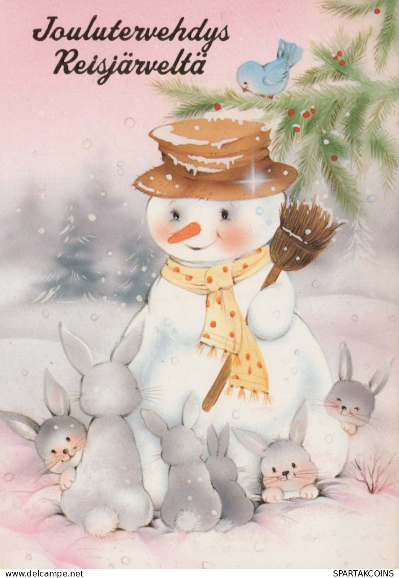 Happy New Year Christmas SNOWMAN Vintage Postcard CPSM #PAZ770.A - Nouvel An