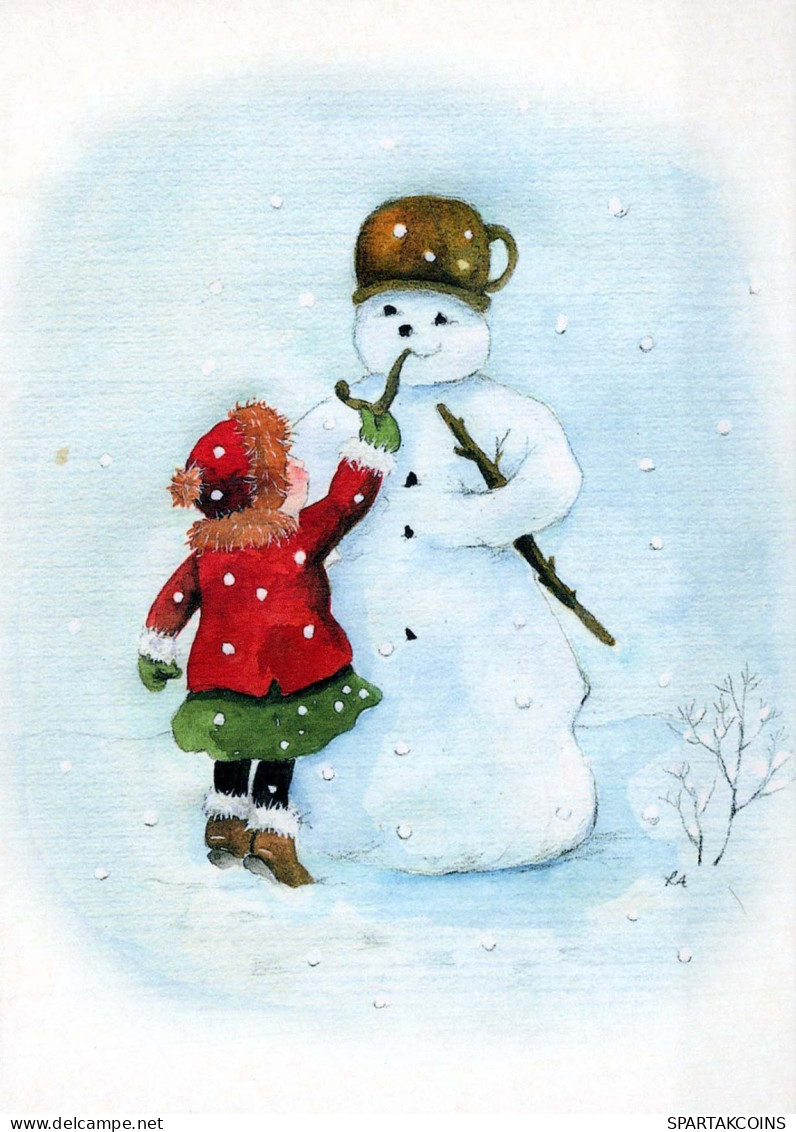 Bonne Année Noël BONHOMME DE NEIGE ENFANTS Vintage Carte Postale CPSM #PAZ733.A - Nouvel An