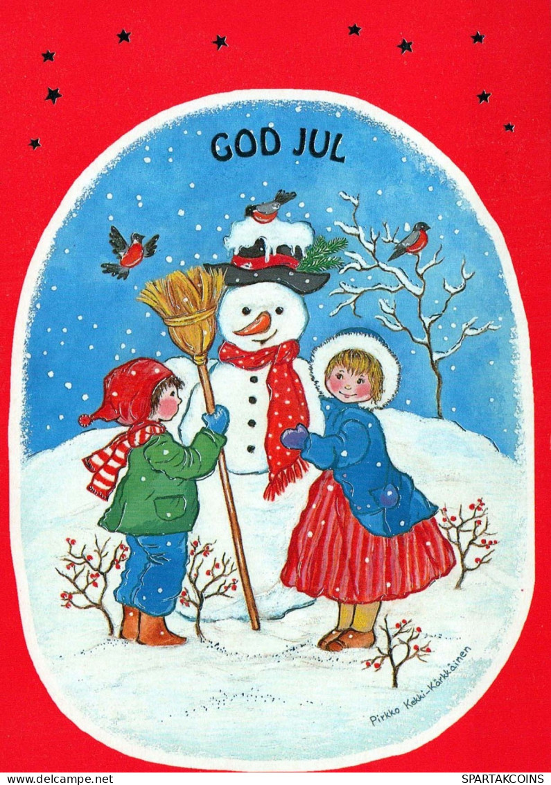 Neujahr Weihnachten SCHNEEMANN KINDER Vintage Ansichtskarte Postkarte CPSM #PAZ709.A - Nouvel An