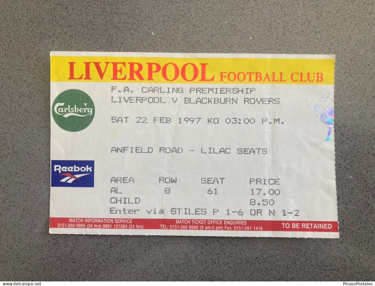 Liverpool V Blackburn Rovers 1996-97 Match Ticket - Match Tickets