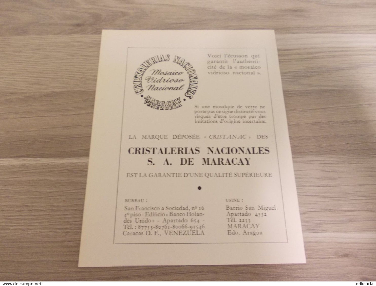 Reclame Advertentie Uit Oud Tijdschrift 1955 - CRISTALERIAS Nacionales S.A. DE MARACAY Venezuela - Advertising