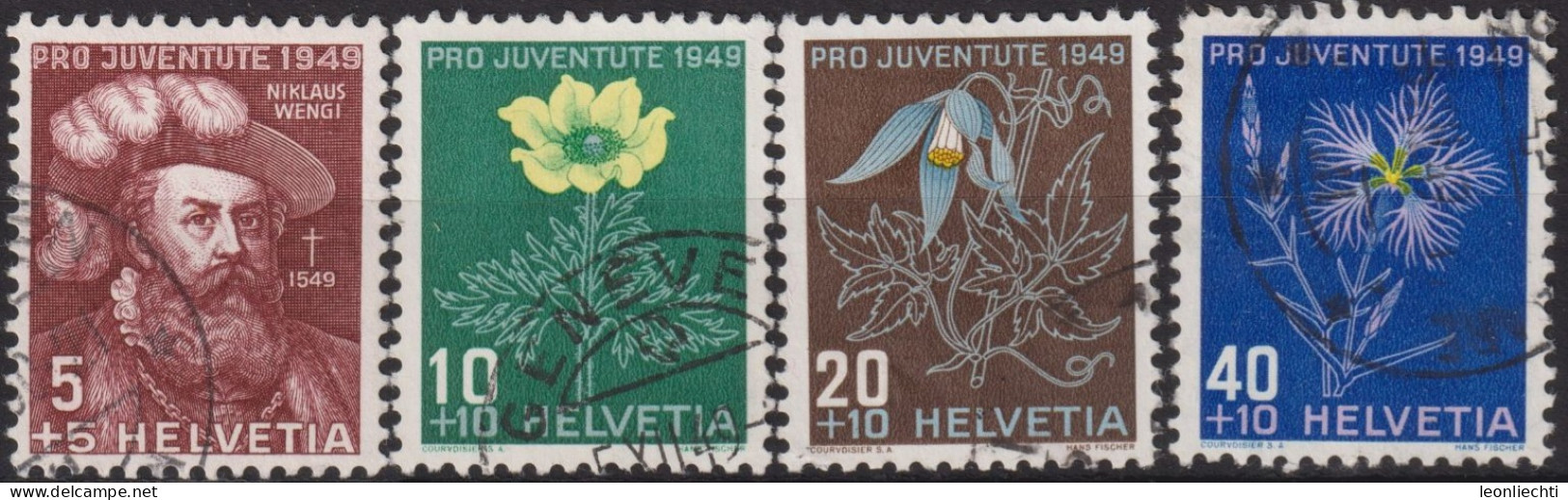 1949 Schweiz Pro Juventute ° Mi:CH 541-544, Yt:CH 493-496, Zum:CH J129-132, Niklaus Wengi Und Alpenblumen - Oblitérés